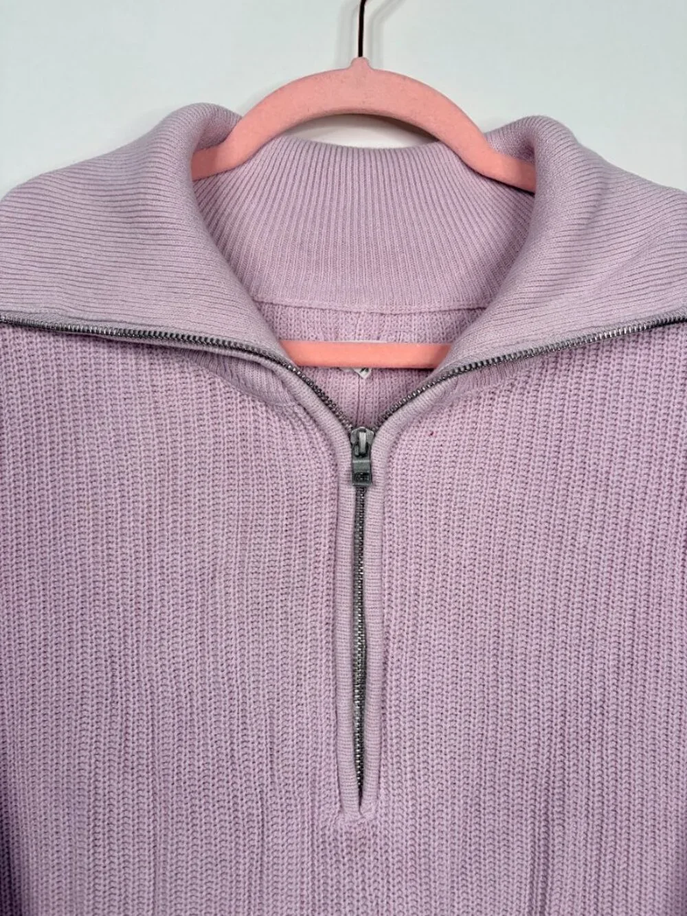 2/$30 Aerie Chunky Ribbed Quarter Zip Sweater Drop Shoulders Lilac XL #A3269